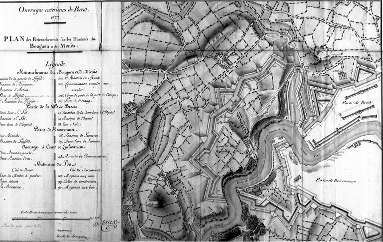 Ouvrages extérieurs de Brest, 1777 : plan des retranchements sur les hauteurs du Bougen et du Menès ; Ouvrages extérieurs de Brest, 1777 : plan des retranchements sur les hauteurs du Bougen et du Menès