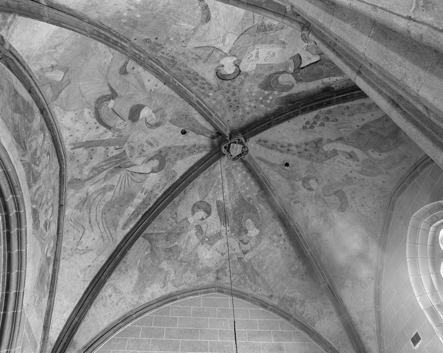 Fresques de la voûte du bras nord, vue d'ensemble de la fresque des Anges musiciens.