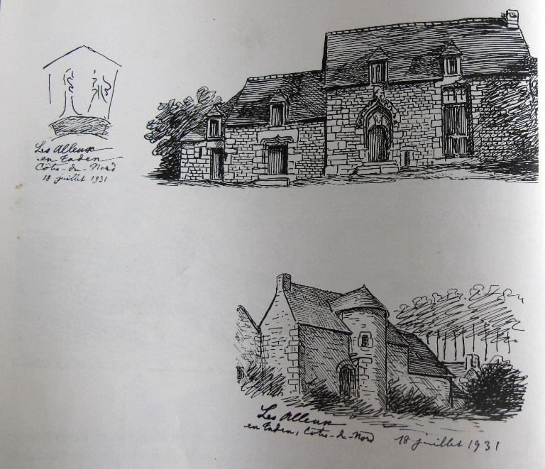Les Alleux en Taden, croquis de la façade antérieure, et de la façade arrière, par Henri Frotier de la Messelière, 18 juillet 1931