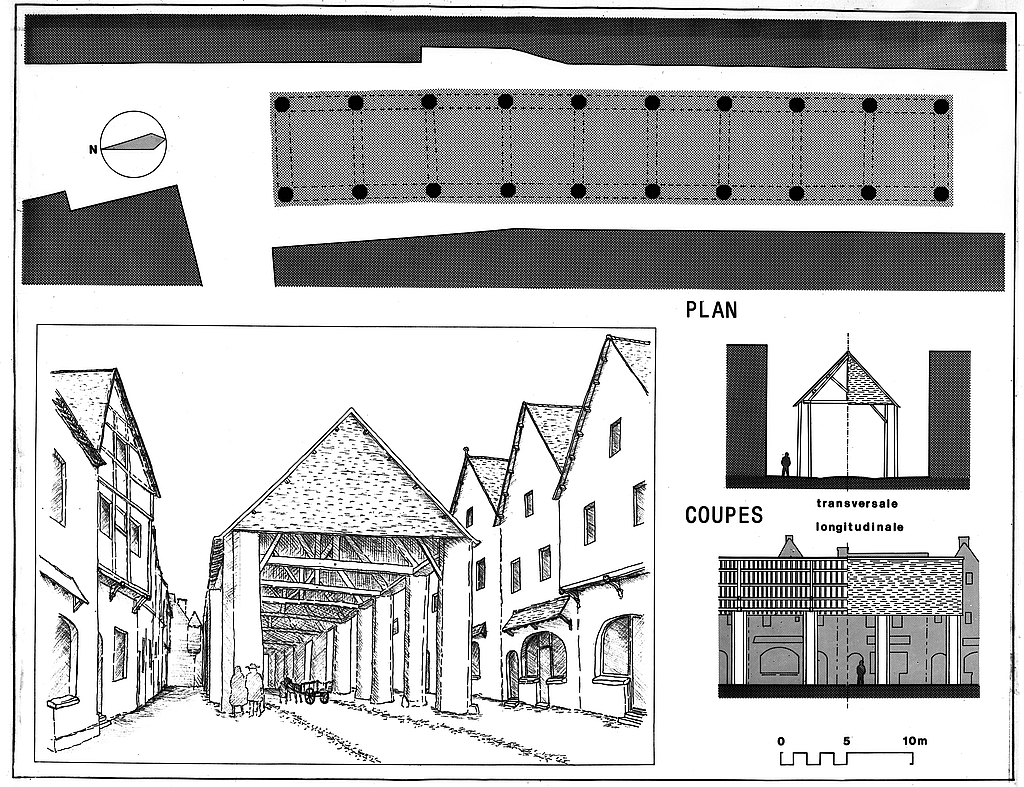 Essai de reconstitution : élévation, plan et coupes