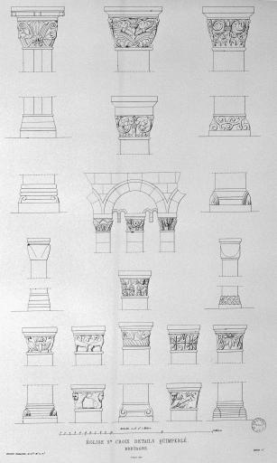 Chapiteaux et bases, dessins Brunet-Dehaines, 1846 (Archives des Monuments historiques)