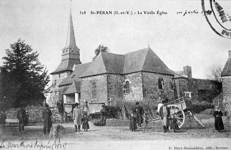 L'église paroissiale et son enclos autour de 1900 ; L'église paroissiale et son enclos avant le transfert du cimetière vers 1905 ; La place publique autour de 1900 (le cimetière n'a pas encore été transféré) ; L'église paroissiale Saint-Pierre et son enclos au début du 20e siècle