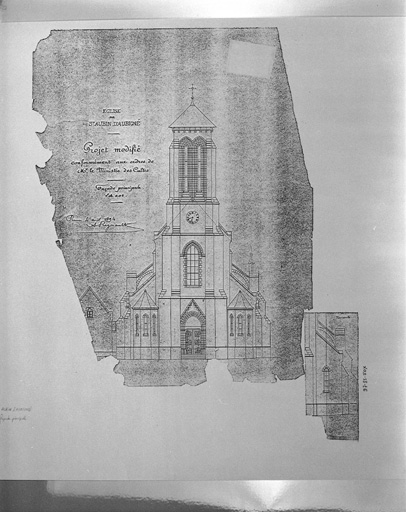 Elévation de la façade principale, projet modifié conformément aux ordres du ministre des cultes.