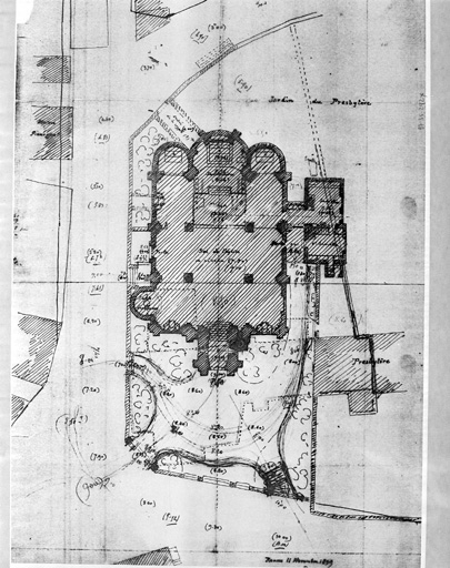 Plan de l'église, projet réalisé sauf pour la sacristie qui a été modifiée.