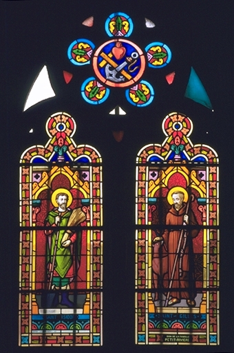 Verrière de la baie 4 (verrière à personnages) : saint Isidore, saint Gilles