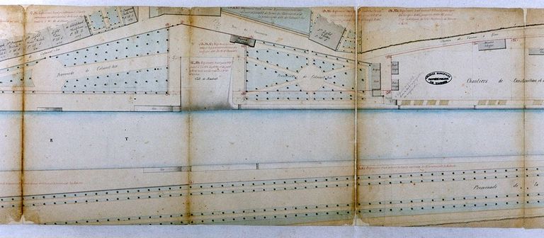 Plan du port par Grégoire, 1858, partie médiane. AD Morbihan S921. ; Plan du port par Grégoire, 1858, partie médiane. AD Morbihan S921. ; Plan du port par Grégoire, 1858, partie médiane. AD Morbihan S921.