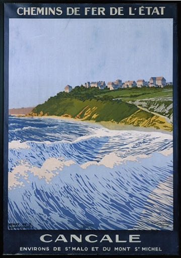 Vue générale ; Cancale, vue à travers une affiche