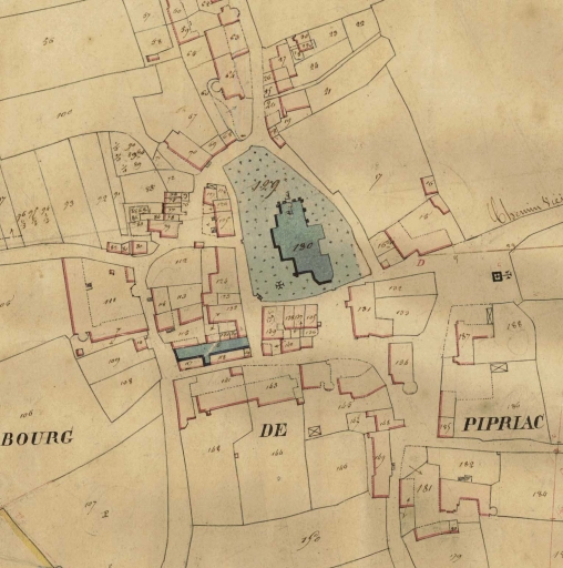 Le bourg de Pipriac sur le cadastre de 1831