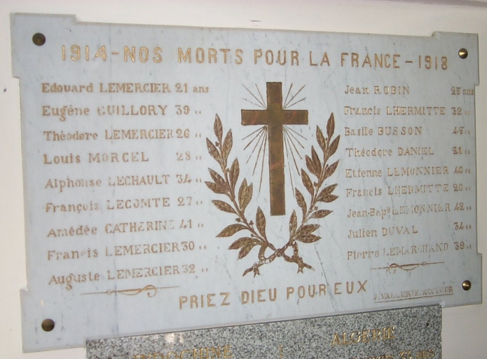Tableau des morts de la 1ère guerre