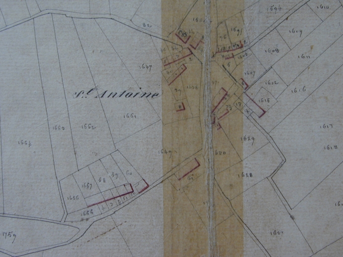 Plan de situation sur le cadastre 'napoléonien' : parcelle 34-35 ; Plan de situation sur le cadastre 'napoléonien'