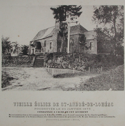 L'ancien enclos ; Vue de situation en limite du 19e siècle et du 20e siècle ; La vieille église à l'emplacement du cimetière à Saint-André