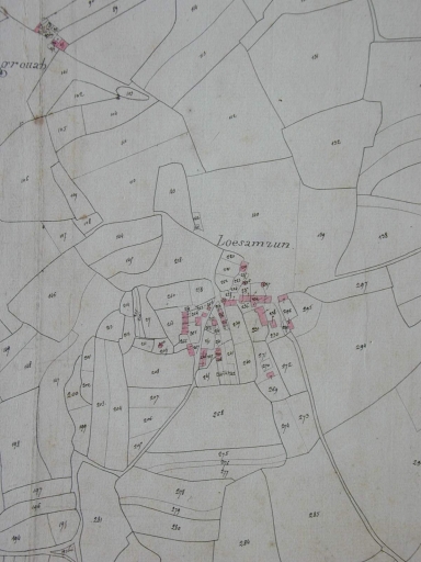 Extrait du cadastre ancien de 1828 (AD Morbihan, 3P) ; Extrait du cadastre ancien de 1828 (AD Morbihan, 3P) ; Extrait du cadastre ancien de 1828 (AD Morbihan, 3P)