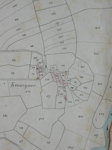 Extrait du cadastre ancien de 1828 (AD Morbihan, 3P) ; Extrait du cadastre ancien de 1828 (AD Morbihan, 3P) ; Extrait du cadastre ancien de 1828 (AD Morbihan, 3P) ; Extrait du cadastre ancien de 1828 (AD Morbihan, 3P)