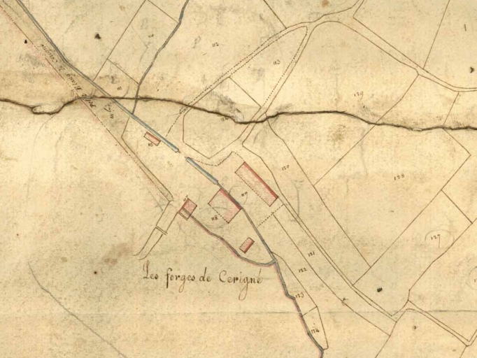 Les bâtimenst des forges sur le cadastre de 1826 ; Le hameau sur le cadastre de 1826