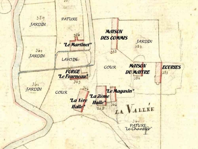L'organisation du village sidérurgique sur le cadastre de 1826