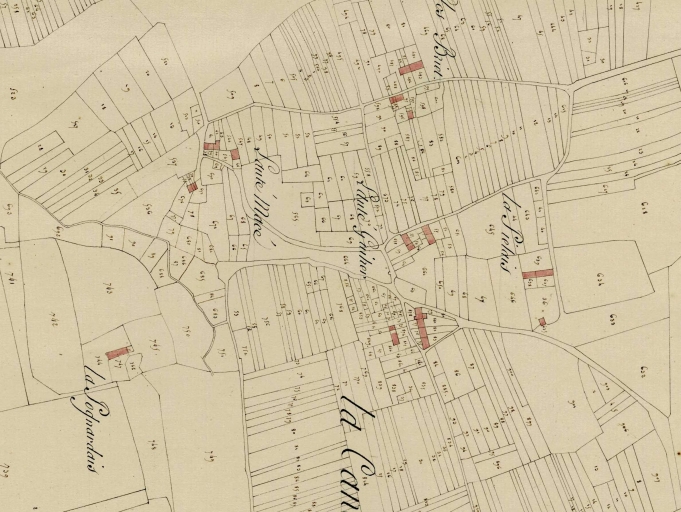 La ferme de la Pilais sur le cadastre de 1817 ; Le Clos Briet sur le cadastre de 1817 ; Extrait du cadastre de 1817 ; le hameau n'est composé que de deux alignements