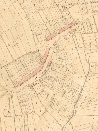 Le hameau sur le cadastre de 1843 ; L'alignement sur le cadastre de 1843 ; L'alignement du Val sur le cadastre de 1843