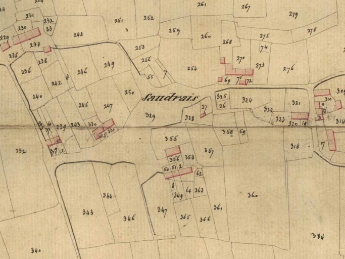 Cadastre vers 1825 ; ouvrages parcelles 50, 51-2 ; Cadastre vers 1825