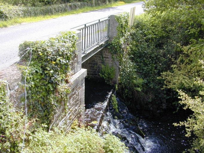 Vue partielle nord-est ; Pont-déversoir, Moulin du Haut-Bourgneuf (Meillac) - L'étang du Haut-Bourneuf