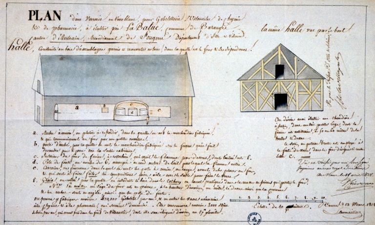 Elévations de la halle de la verrerie en blanc pour gobeleterie, ustensiles de chimie et de pharmacie (13 mars 1818).