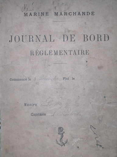 couverture du livre de bord de la goélette Butterfly (1930)