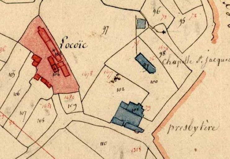 Extrait du cadastre de 1823, section E1 (A.D. Finistère, 3 P 101).