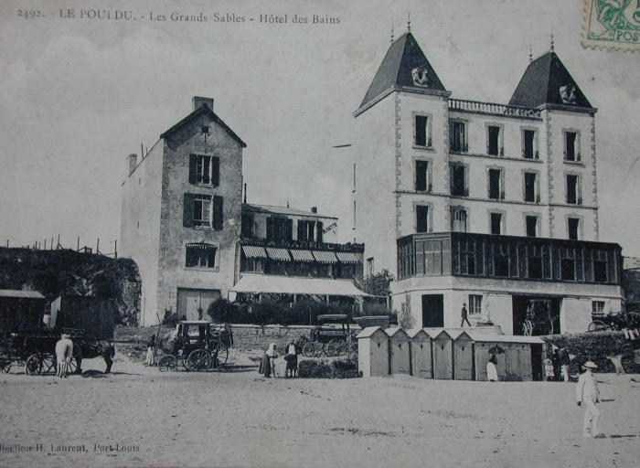 Plage des Grands Sables, Hôtel des Bains. Carte postale, vers 1900 (coll. Part.)