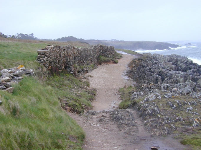 La côte à l'est de Doëlan. Ancien mur de clôture de champs