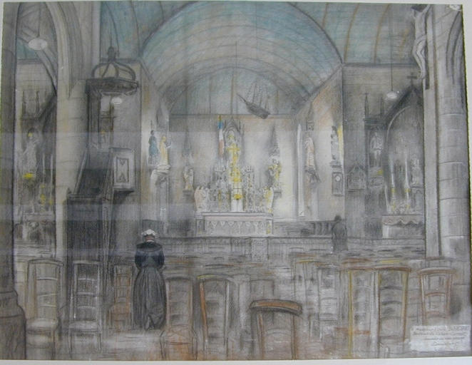 Intérieur de l'église en 1933. Dessin (coll.part.)