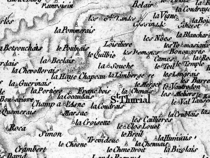 La commune de Saint-Thurial sur la carte de Cassini, vers 1783