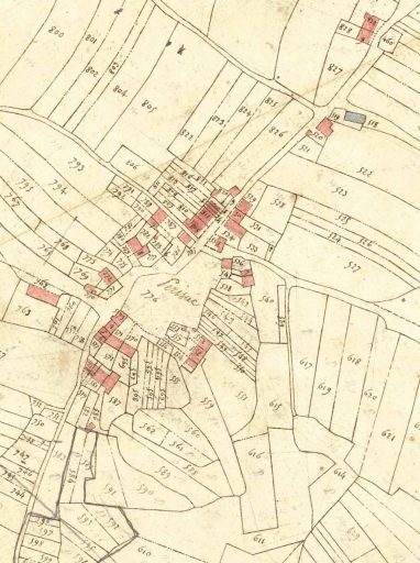 Le hameau sur cadastre de 1823 ; Périsac, type de hameau à place centrale