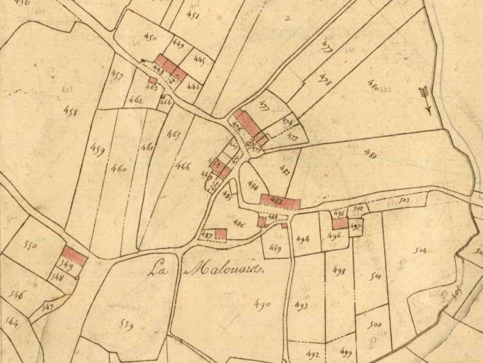 Le hameau sur le cadastre de 1823