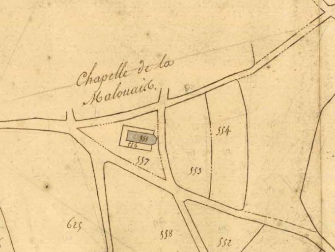 La chapelle frairienne sur le cadastre de 1823 ; La chapelle de la Malouais sur le cadastre de 1823