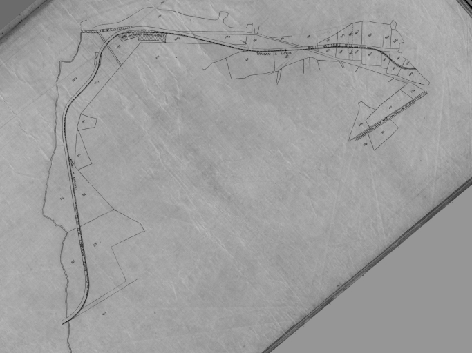 Extrait du cadastre, calque des voies de communication (début 20e siècle) ; la gare des Forges ; Le tracé de la ligne de tramway à vapeur (début 20e siècle) : la gare des Forges