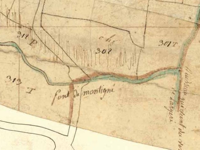 L'ancien pont sur le cadastre de 1810 ; Le pont de Montigné sur le cadastre de 1810