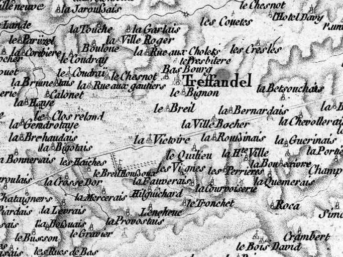 La commune de Treffendel sur la carte de Cassini, vers 1783