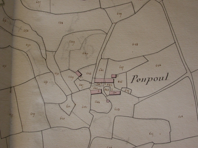 Extrait cadastral ancien de 1828, section D2 (A.D. 56, série 3P) ; Extrait cadastral ancien de 1828, section D2 (A.D. 56, série 3P) ; Extrait cadastral ancien de 1828, section D2 (A.D. 56, série 3P) ; Extrait cadastral ancien de 1828, section D2 (A.D. 56, série 3P) ; Extrait du cadastre ancien de 1828, section D2 (A.D.56, série 3P)