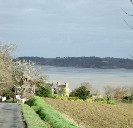Vue générale. Situé au bord d'un versant escarpé le château domine l'anse d'Yffiniac.