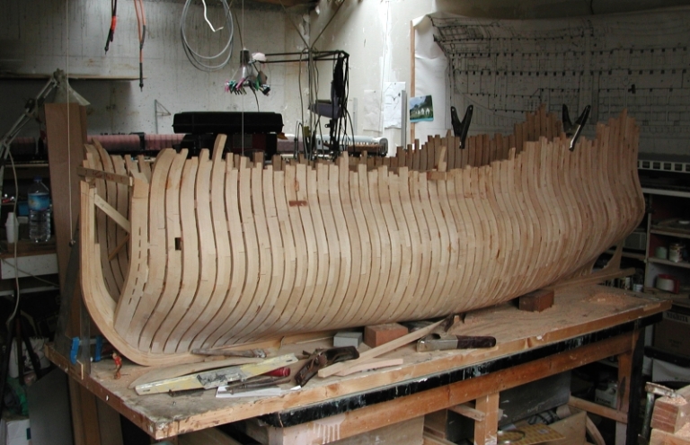 Vue générale de la maquette d'un vaisseau de 74 canons du 18e siècle (Alain Marie Gautier)