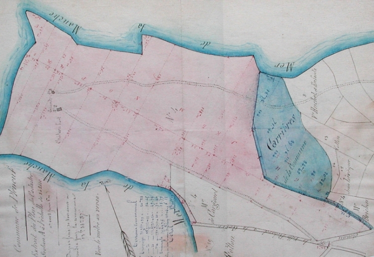 Extrait de plan cadastral : achat des parcelles du Château-Tanguy par Cotard en 1880 (collection Grimaud)