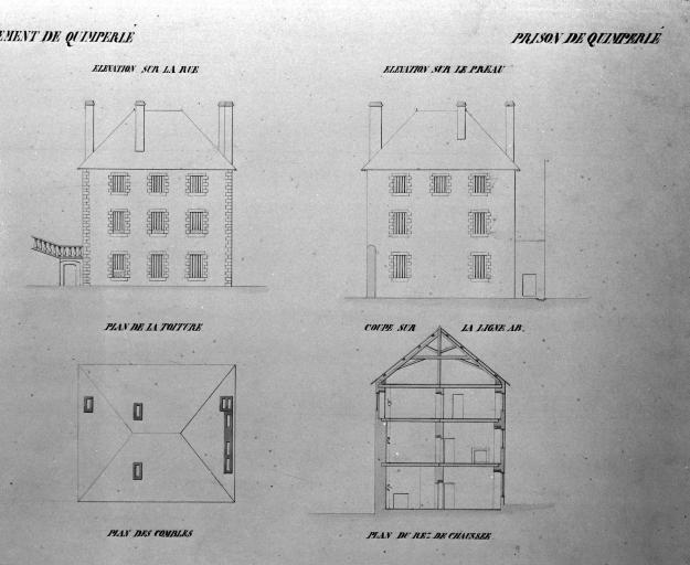 Elévations et coupes, 1835-1836 (A.D. Finistère, Atlas des bâtiments départementaux)