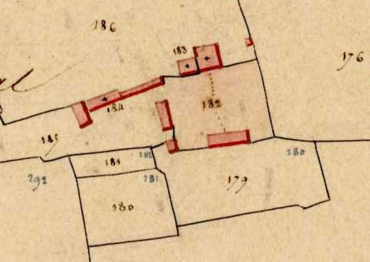 Manoir et dépendances. Extrait du cadastre de 1824, section B1 (A.D. Finistère, 3P 076)