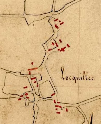 Structure du village au début du 19e siècle. Extrait du tableau d'assemblage, 1824 (A.D. Finistère, 3 P 076)