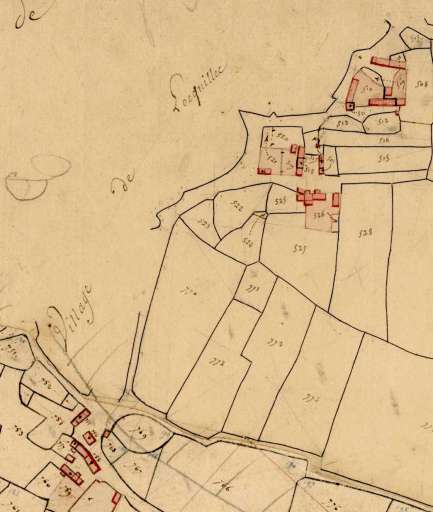 Parties sud et nord-est du village. Extrait du cadastre de 1824, section A 2 (A.D. Finistère, 3 P 076)