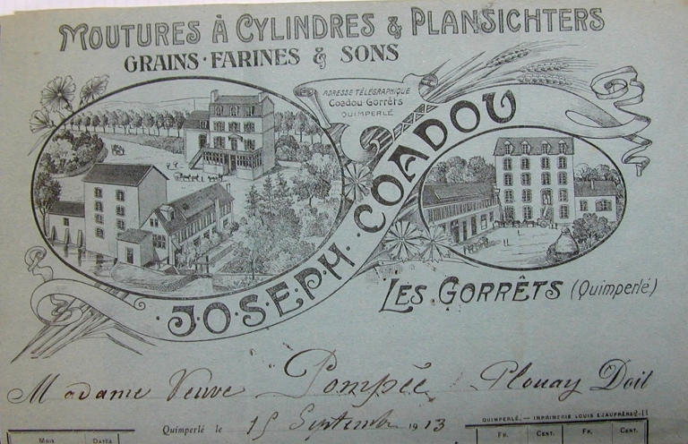 La minoterie en 1913. Vue générale de la vignette figurant sur le papier à lettres (Coll. Mortain)
