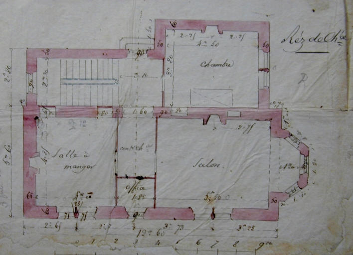 Plan du rez-de-chaussée par Gustave Bigot,1862 (AE Quimper, 8 L fonds Bigot)