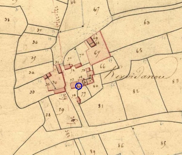 Extrait du cadastre de 1825, section E1 de Trélivalaire (A.D. Finistère, 3 P 292)