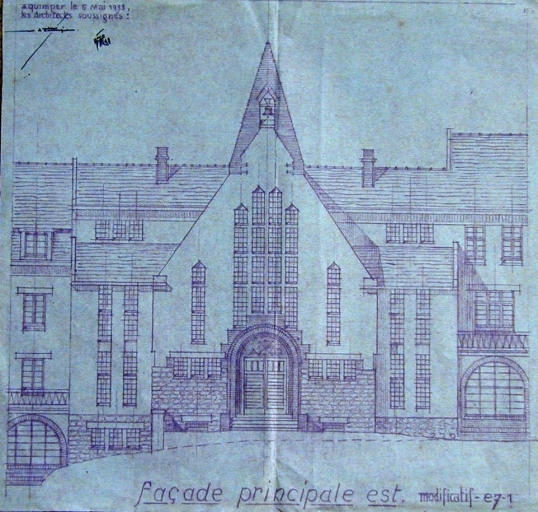 Chapelle, élévation est. Dessin Chaussepied et Pineau, 1933