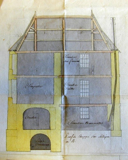Coupe des trois niveaux. Projet réalisé, début 18e siècle (A.D. Ille-et-Vilaine, C FI 1913-02)