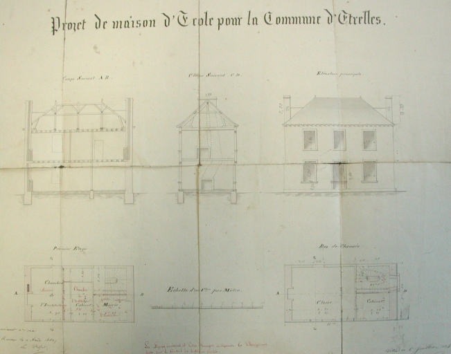 Projet d'école datant 1842 ; Projet d'école de l'architecte Droyaux datant 1842